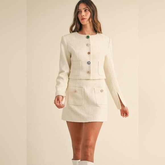 952. TWEED SKIRT AND JACKET SET WITH JEWEL BUTTONS!! - Picture 7 of 12